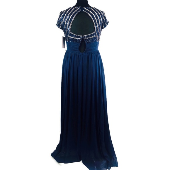 NWT JS Collection Navy Chiffon Empire Gown Sz 12 - Picture 5 of 8